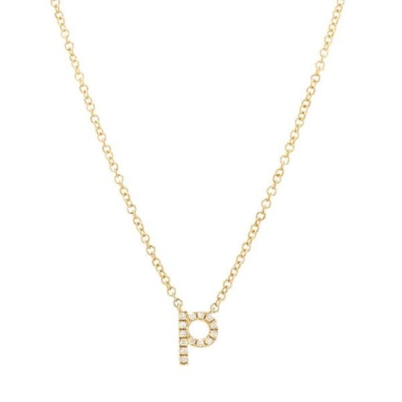 14KT Yellow Gold Diamond Lowercase Initial 'p" Necklace - Picture 1 of 4